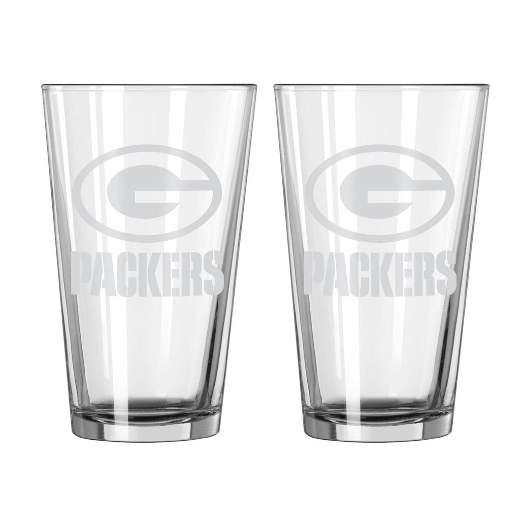 Drink Glass Satin Pint Green Bay Packers Glass Pint Frost Design 2 Piece Set 806293799542