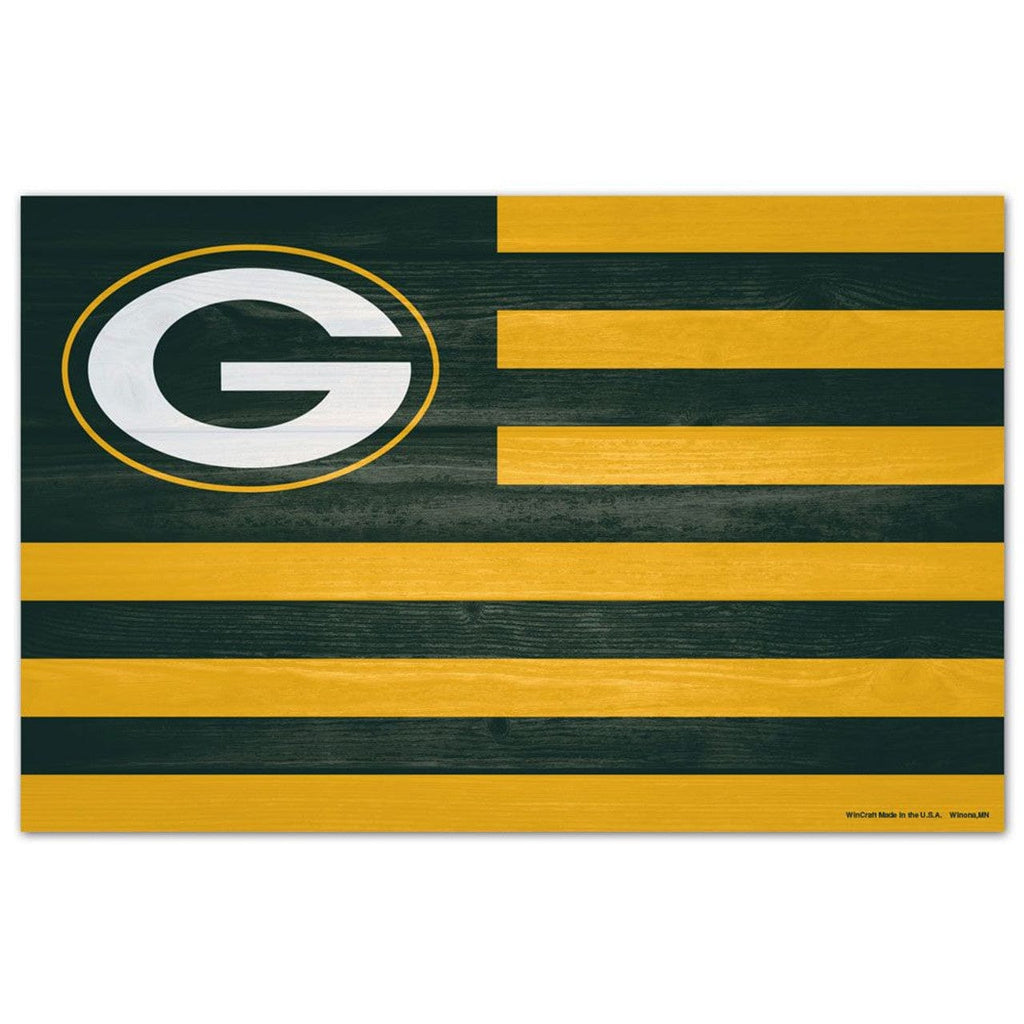 Sign 11x17 Misc. Green Bay Packers Sign 11x17 Wood American Flag Design Special Order 194166284395