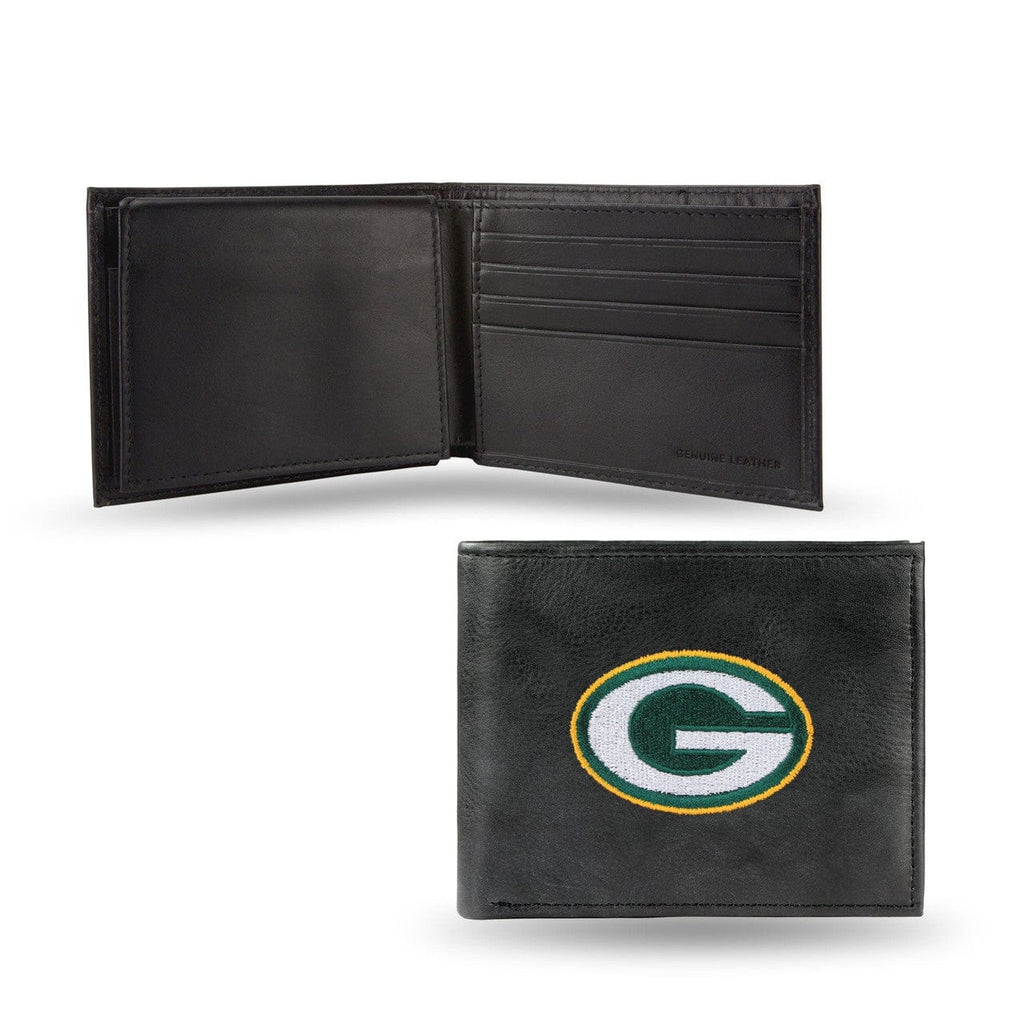 Wallet Leather Billfold Green Bay Packers Wallet Billfold Leather Embroidered Black 024994145097