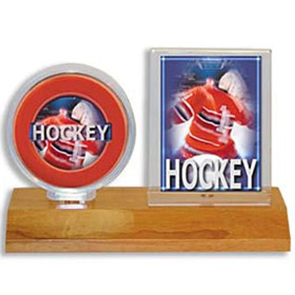 Display Cases Hockey Puck & Card Holder - Wood Base - Special Order 074427812133