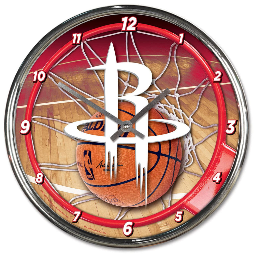 Clock Round Chrome Wall Houston Rockets Clock Round Wall Style Chrome 010943277940