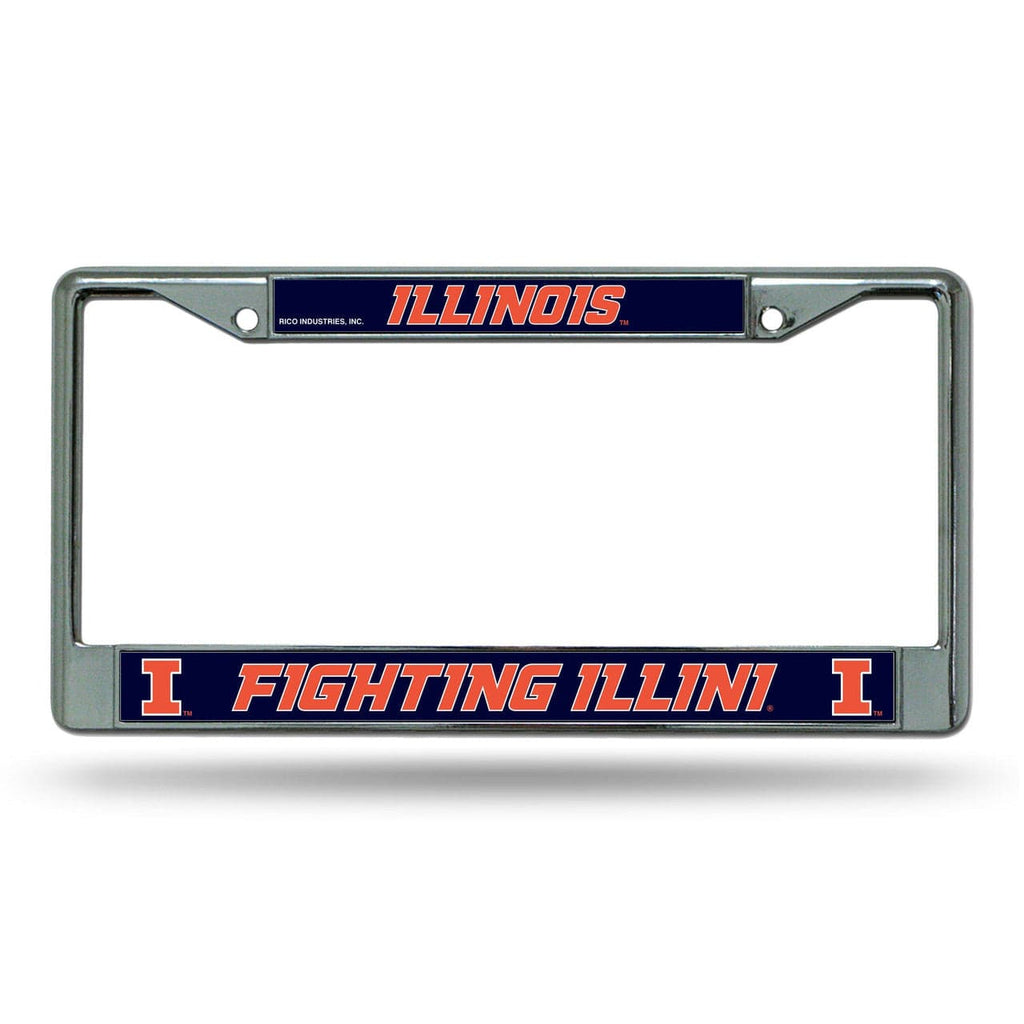License Frame Chrome Illinois Fighting Illini License Plate Frame Chrome Printed Insert 611407026298