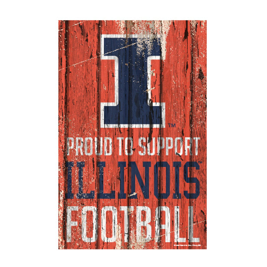 Sign 11x17 Proud To Support Illinois Fighting Illini Sign 11x17 Wood Proud to Support Design 032085938107