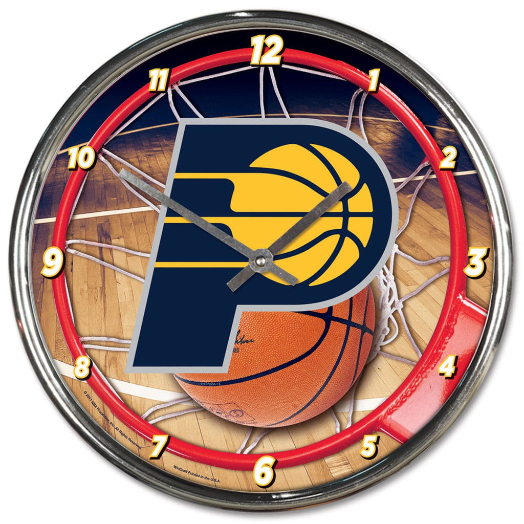 Clock Round Chrome Wall Indiana Pacers Clock Round Wall Style Chrome 010943277957