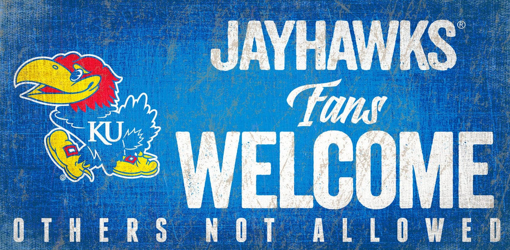 Sign 12x6 Fans Welcome Kansas Jayhawks Wood Sign Fans Welcome 12x6 - Special Order 878460145476