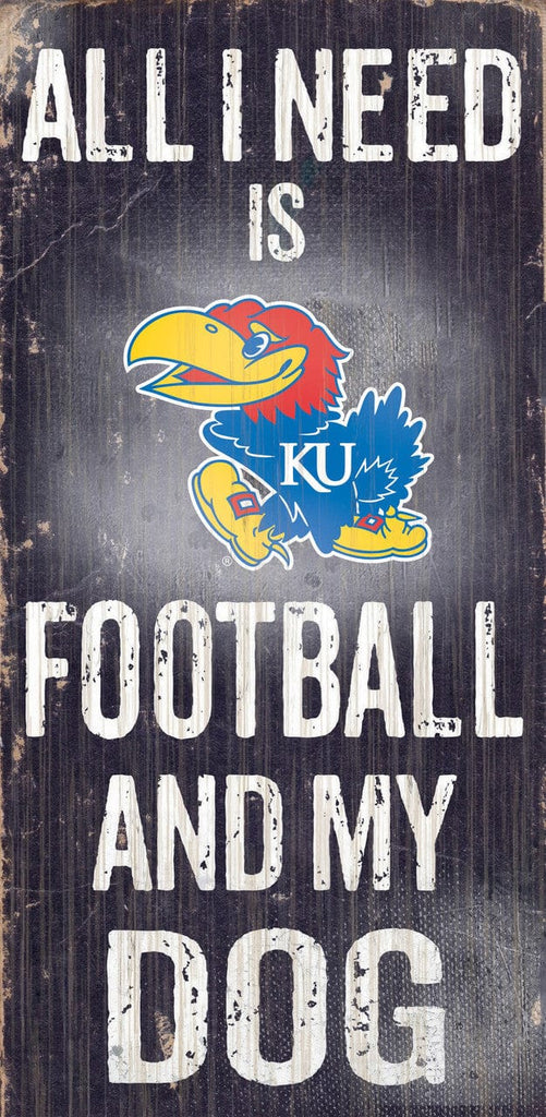 Sign 6x12 Football and Dog Kansas Jayhawks Wood Sign - Football and Dog 6x12 - Special Order 878460126192