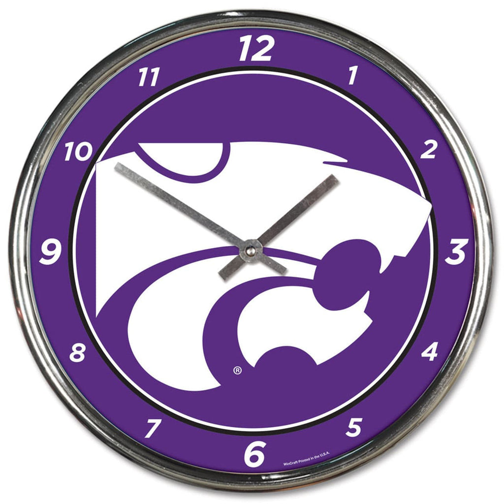 Clock Round Chrome Wall Kansas State Wildcats Round Chrome Wall Clock 010943279760