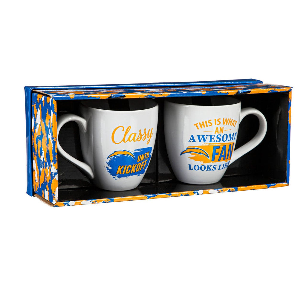 Boxed 17oz 2 Pack Los Angeles Chargers Coffee Mug 17oz Ceramic 2 Piece Set with Gift Box 801946889373