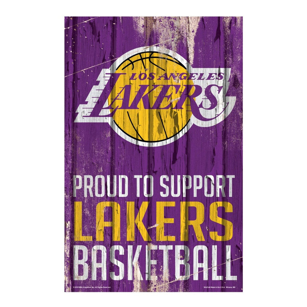 Sign 11x17 Proud To Support Los Angeles Lakers Sign 11x17 Wood Proud to Support Design 032085967428