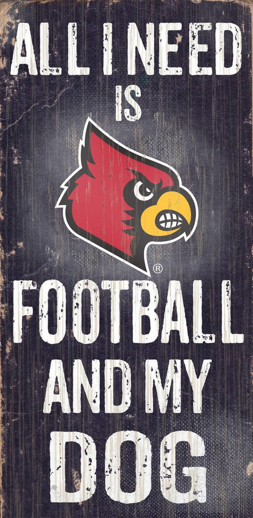 Sign 6x12 Football and Dog Louisville Cardinals Wood Sign - Football and Dog 6x12 - Special Order 878460126291