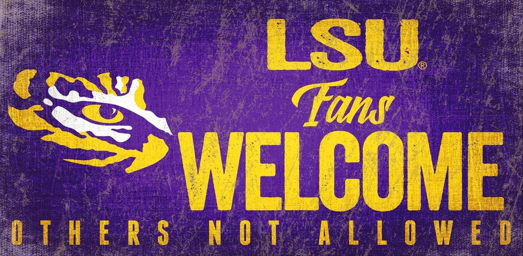 Sign 12x6 Fans Welcome LSU Tigers Sign Wood 12x6 Fans Welcome Design - Special Order 878460145513