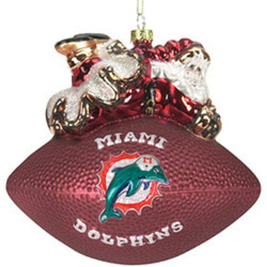 Miami Dolphins Miami Dolphins 5 1/2 Peggy Abrams Glass Football Ornament CO 801946188872