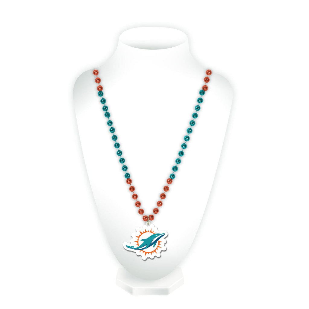 Jewelry Neck Beads Mdln Mardi G Miami Dolphins Beads with Medallion Mardi Gras Style - Special Order 767345486011