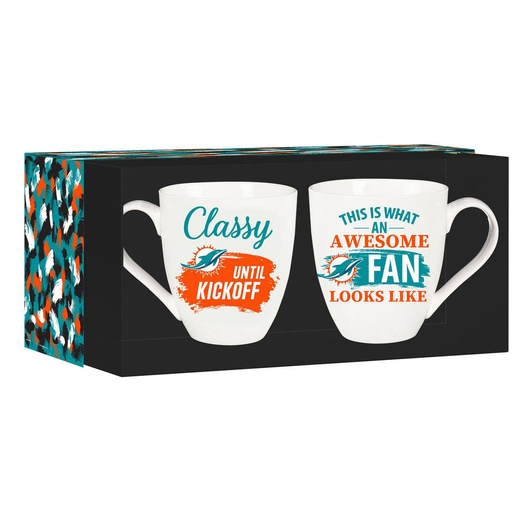 Boxed 17oz 2 Pack Miami Dolphins Coffee Mug 17oz Ceramic 2 Piece Set with Gift Box 801946362272