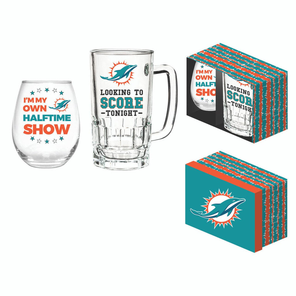 Boxed Stemless Wine & Tankard Miami Dolphins Drink Set Boxed 17oz Stemless Wine and 16oz Tankard 801946332626