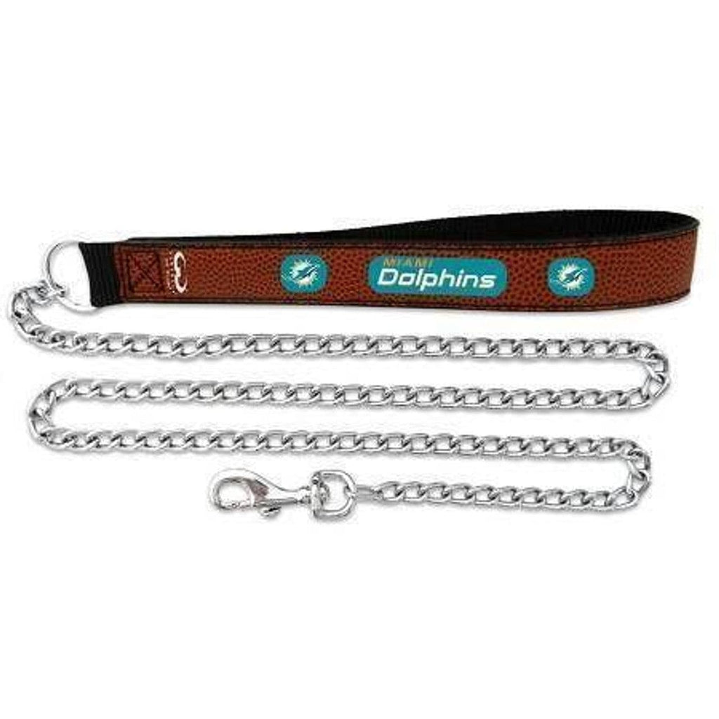 Miami Dolphins Miami Dolphins Pet Leash Leather Chain Football Size Large CO 844214060241