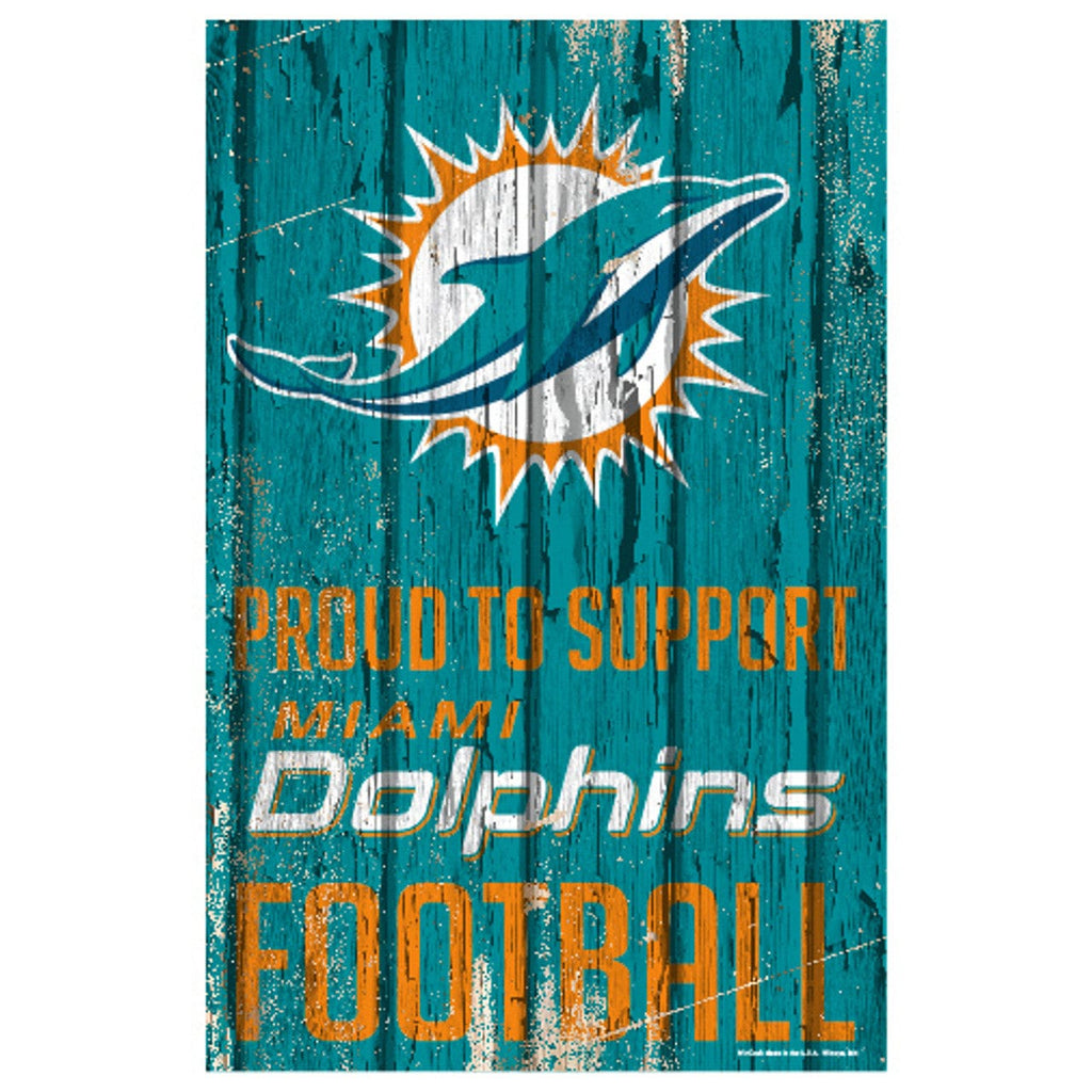 Sign 11x17 Proud To Support Miami Dolphins Sign 11x17 Wood Proud to Support Design 032085881052