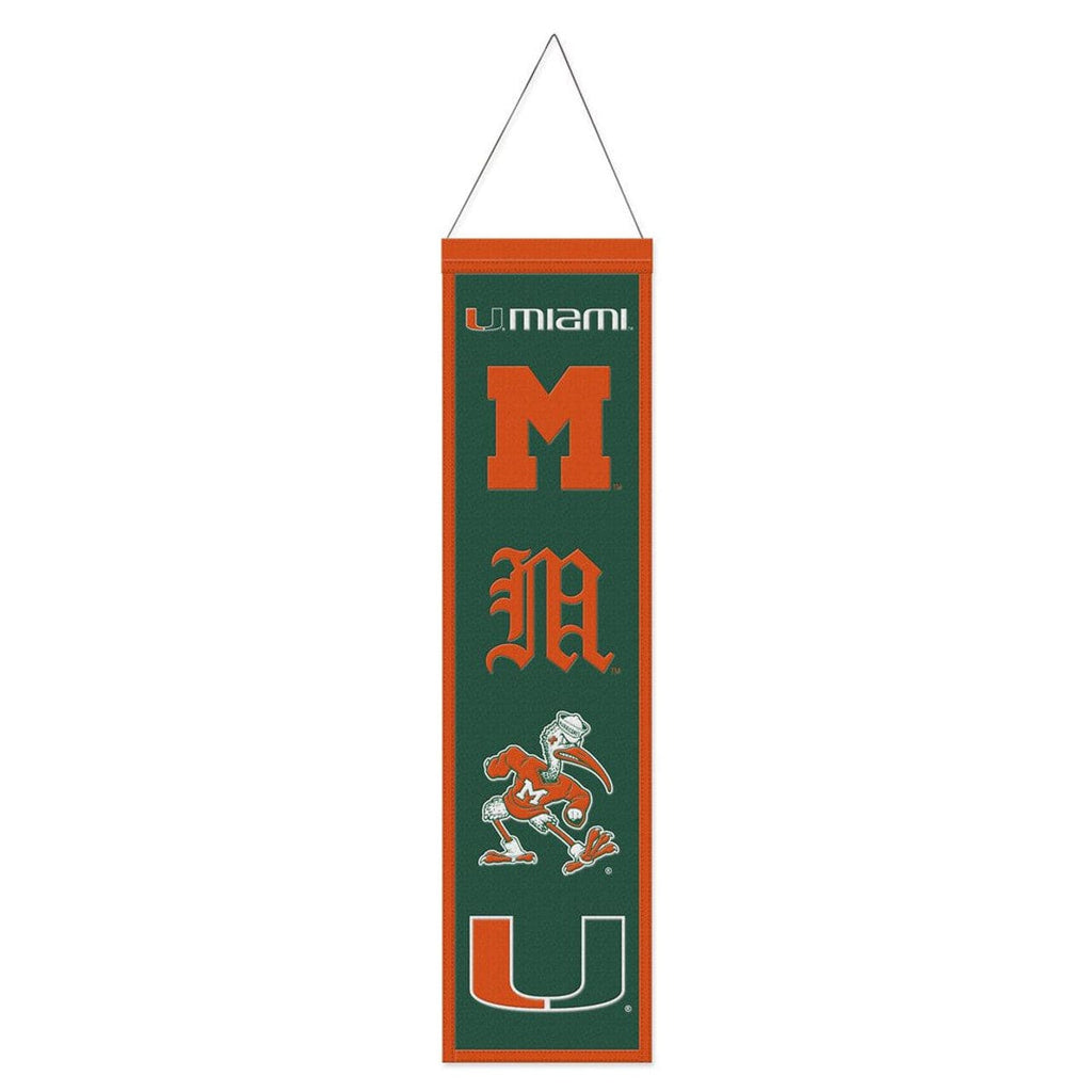 Wool Banners Miami Hurricanes Banner Wool 8x32 Heritage Evolution Design 194166487062