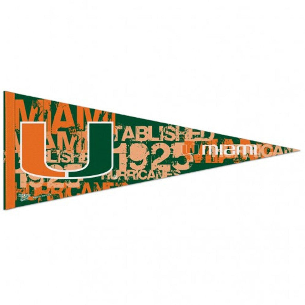 Pennant 12x30 Premium Miami Hurricanes Pennant 12x30 Premium Style - Special Order 032085725790