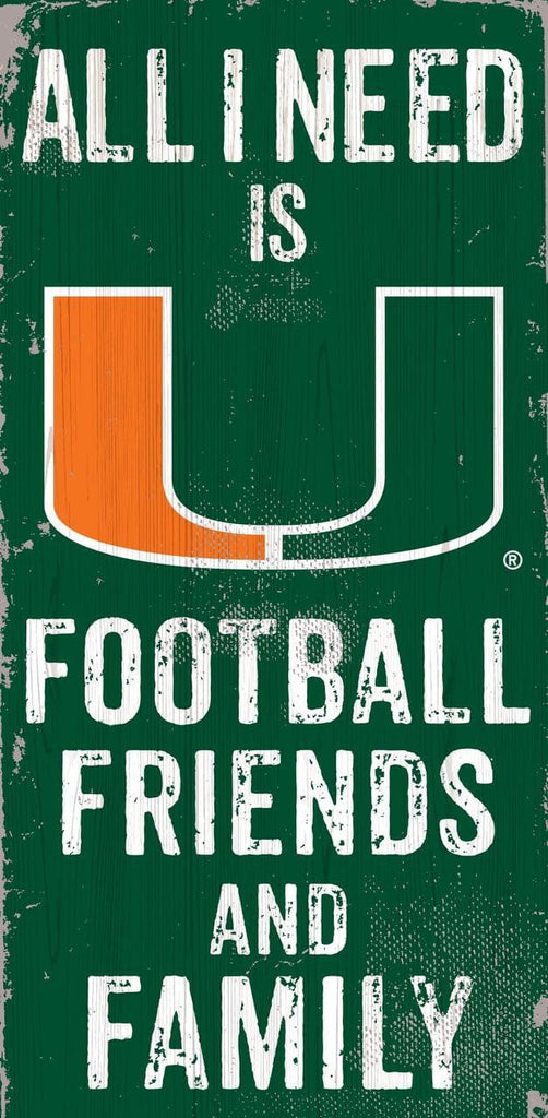 Sign 6x12 Friends and Family Miami Hurricanes Sign Wood 6x12 Football Friends and Family Design Color - Special Order 878460174377