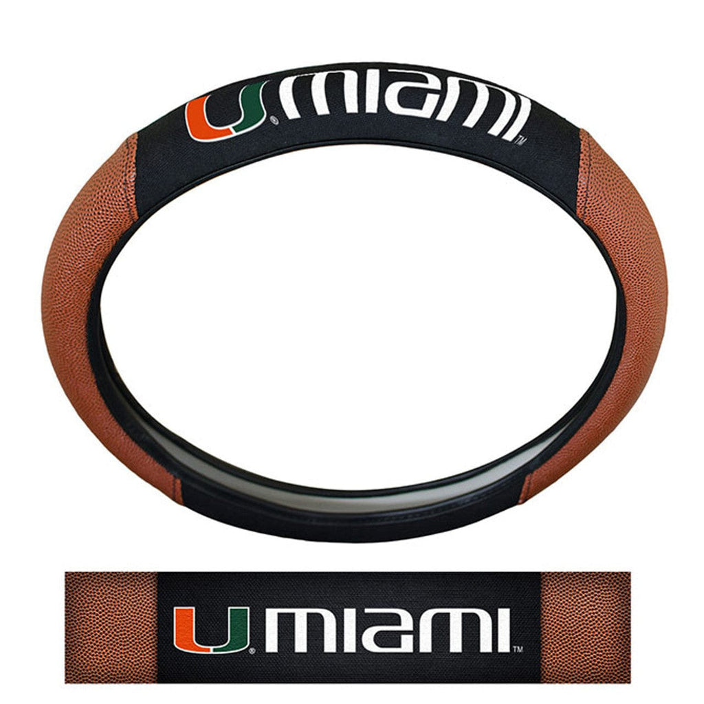 Steering Wheel Covers Pigskin Miami Hurricanes Steering Wheel Cover Premium Pigskin Style 681620254341