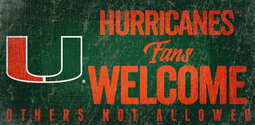 Sign 12x6 Fans Welcome Miami Hurricanes Wood Sign Fans Welcome 12x6 878460145520