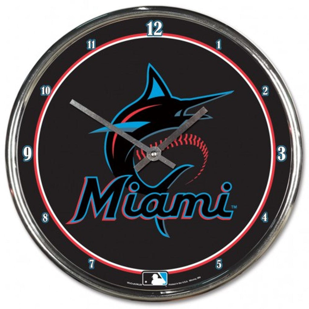 Clock Round Chrome Wall Miami Marlins Round Chrome Wall Clock 010943279579