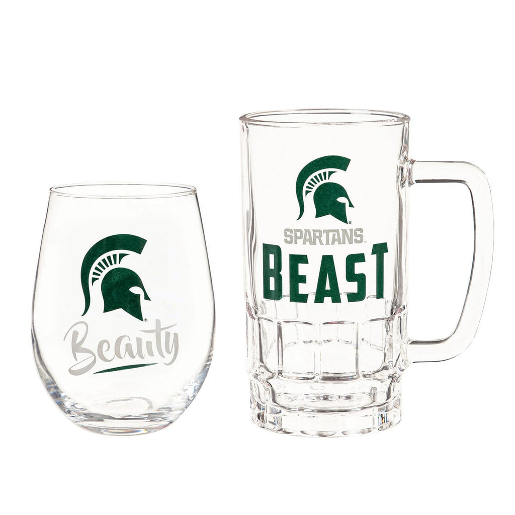 Boxed Stemless Wine & Tankard Michigan State Spartans Drink Set Boxed 17oz Stemless Wine and 16oz Tankard 801946906544