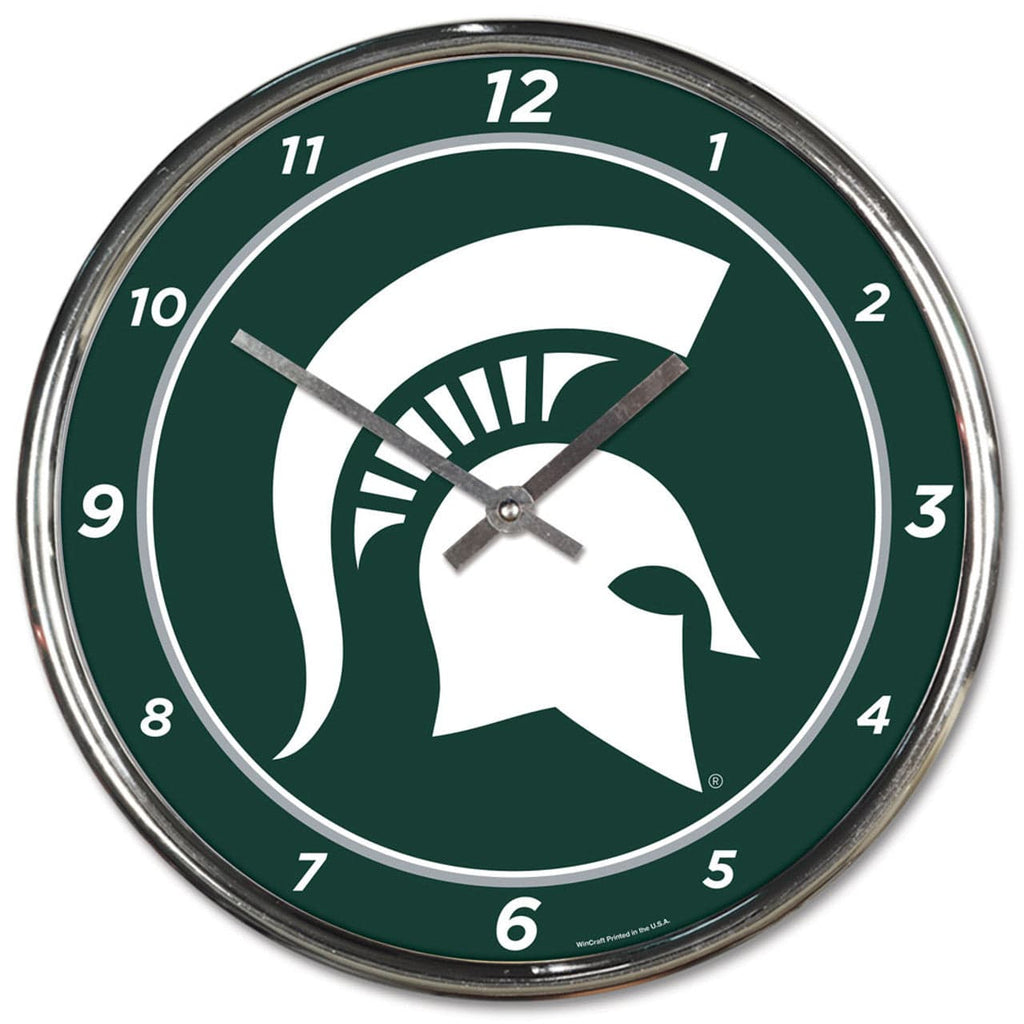 Clock Round Chrome Wall Michigan State Spartans Round Chrome Wall Clock 010943279814