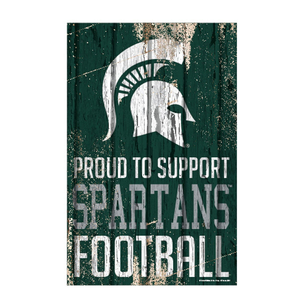 Sign 11x17 Proud To Support Michigan State Spartans Sign 11x17 Wood Proud to Support Design 032085796783