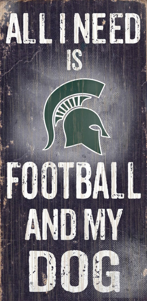 Sign 6x12 Football and Dog Michigan State Spartans Wood Sign - Football and Dog 6"x12" 878460038976