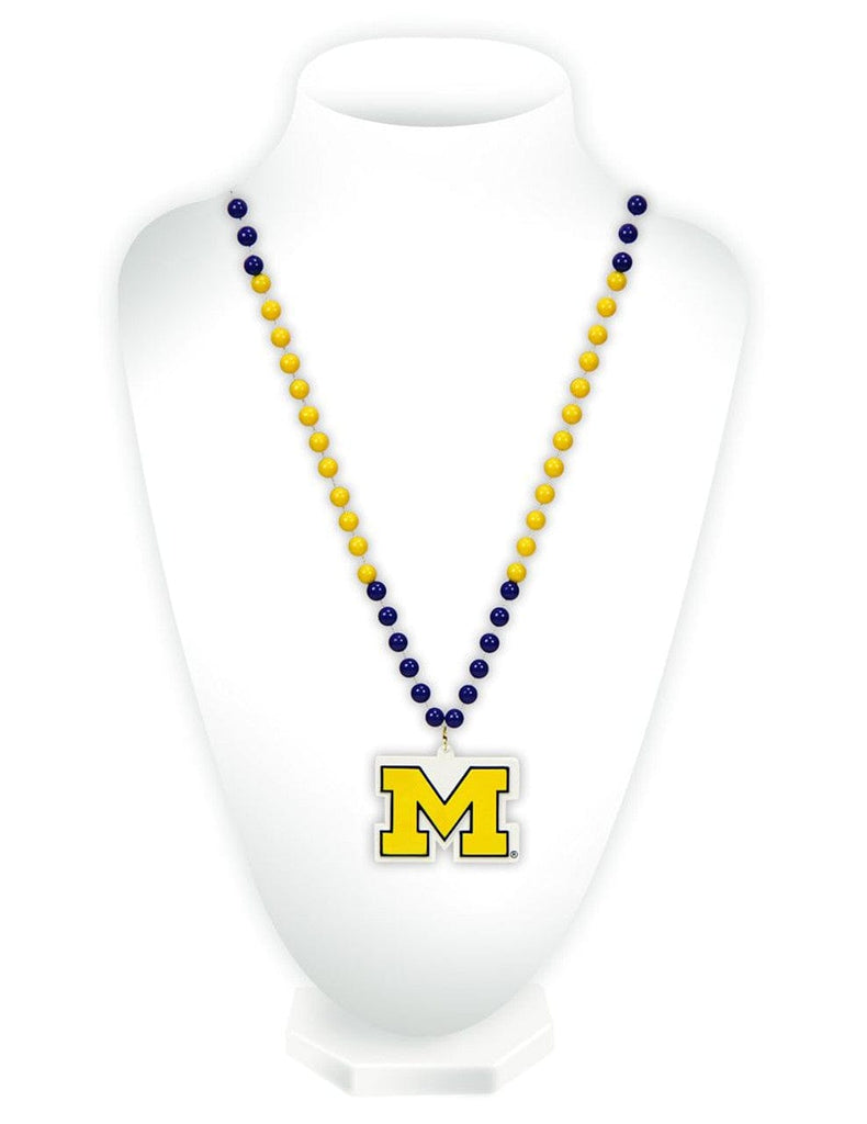 Jewelry Neck Beads Mdln Mardi G Michigan Wolverines Beads with Medallion Mardi Gras Style 094746651534