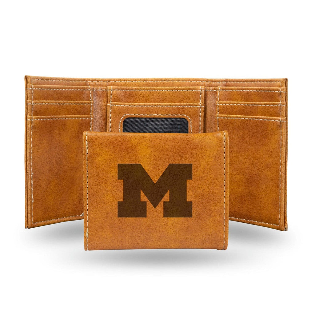 Wallets Michigan Wolverines Wallet Trifold Laser Engraved 767345897374