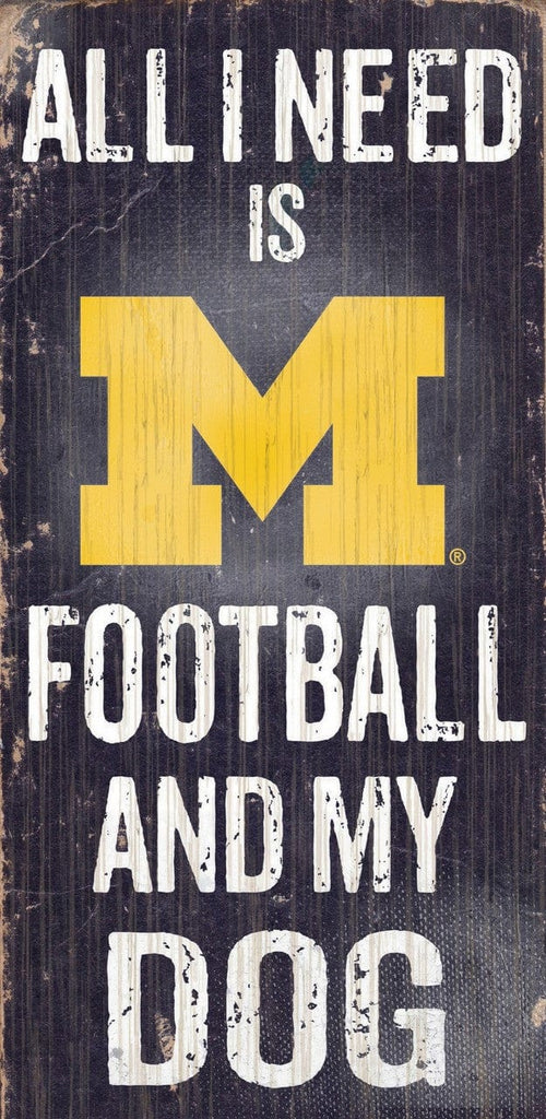 Sign 6x12 Football and Dog Michigan Wolverines Wood Sign - Football and Dog 6"x12" 878460038969
