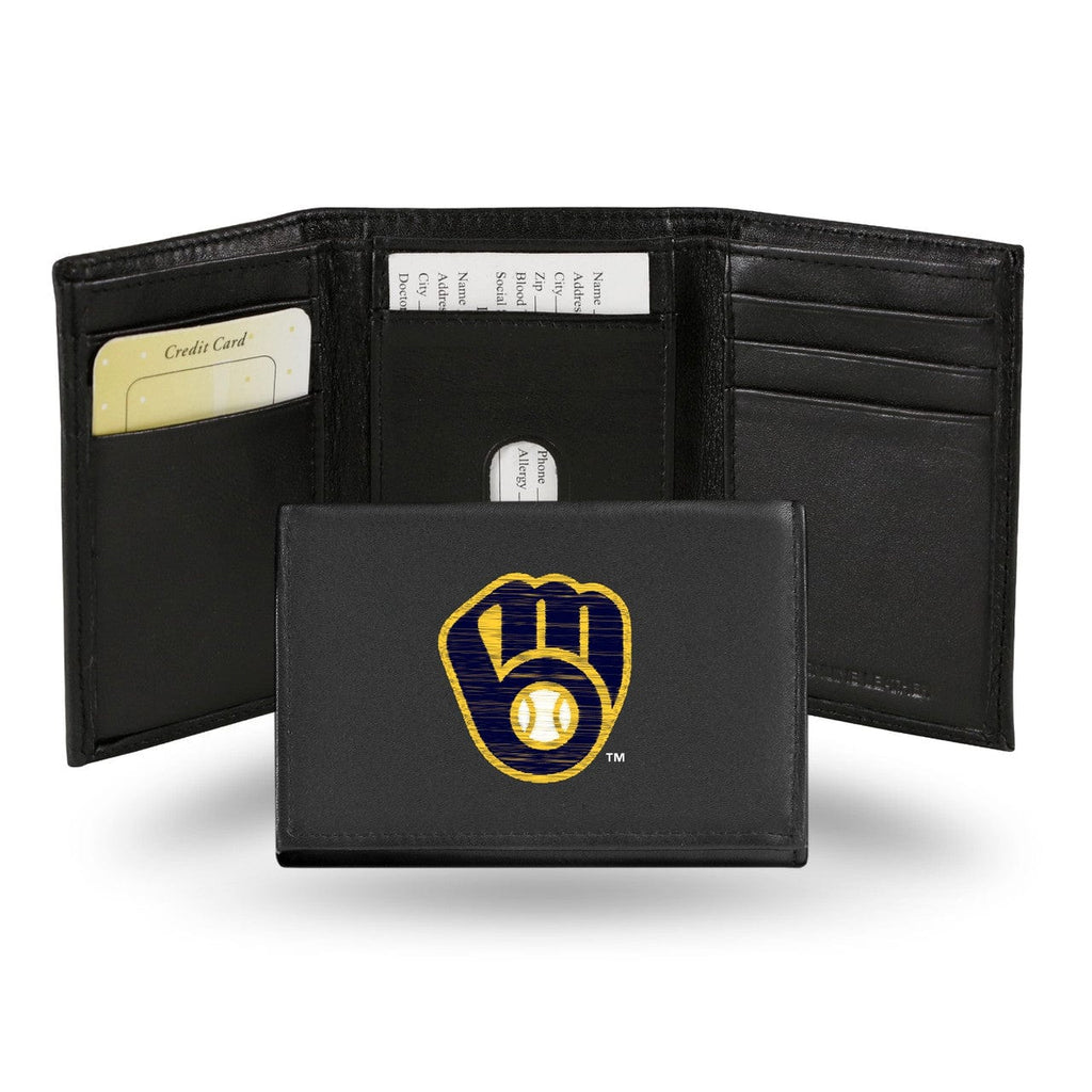 Wallet Leather Trifold Milwaukee Brewers Wallet Trifold Leather Embroidered 767345796721