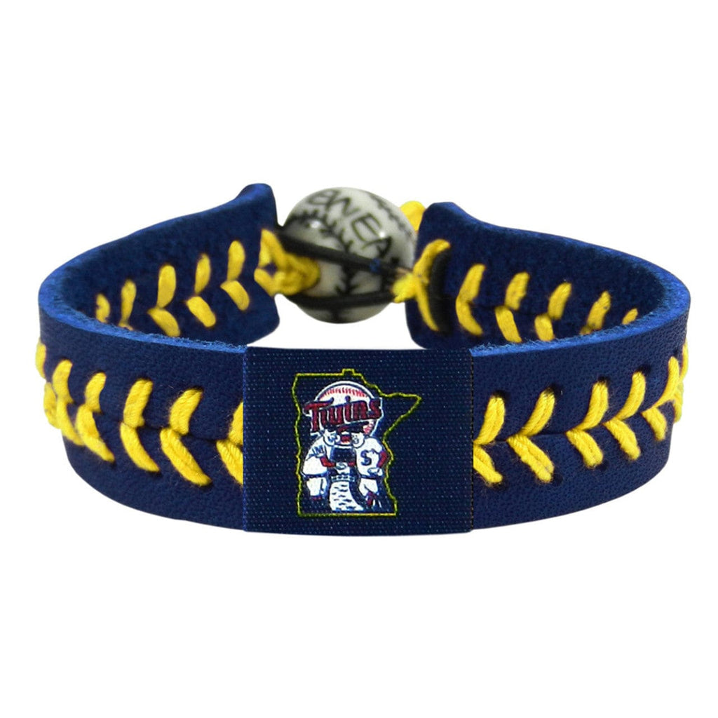 Minnesota Twins Minnesota Twins Bracelet Team Color Baseball Mini and Paul Mascot Navy Leather Yellow Thread CO 844214043480