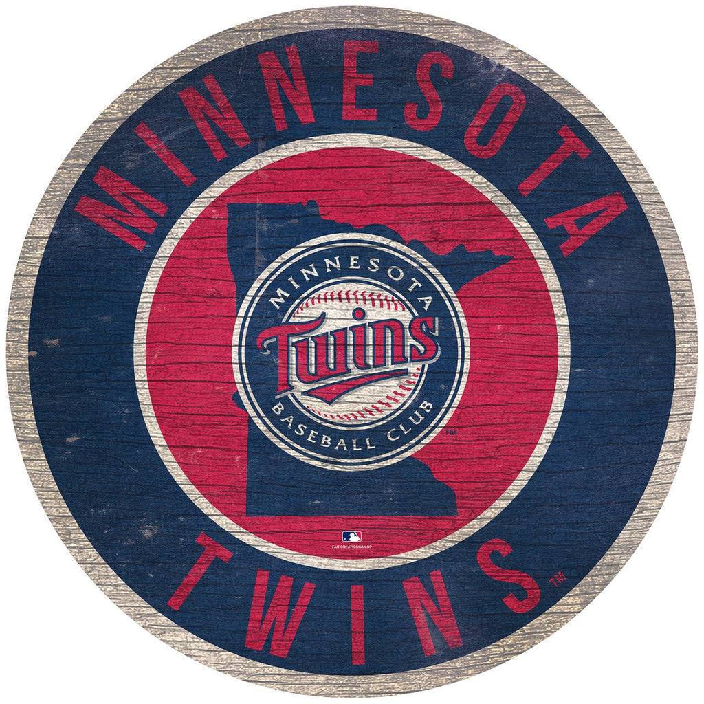 Minnesota Twins Minnesota Twins  Sign Wood 12 Inch Round State Design 878460205545
