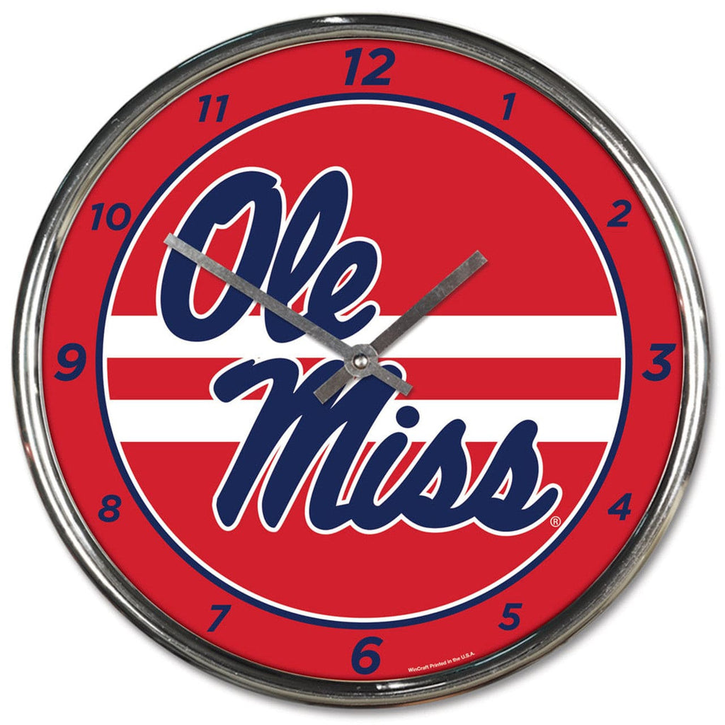 Clock Round Chrome Wall Mississippi Rebels Clock Round Wall Style Chrome 010943473113