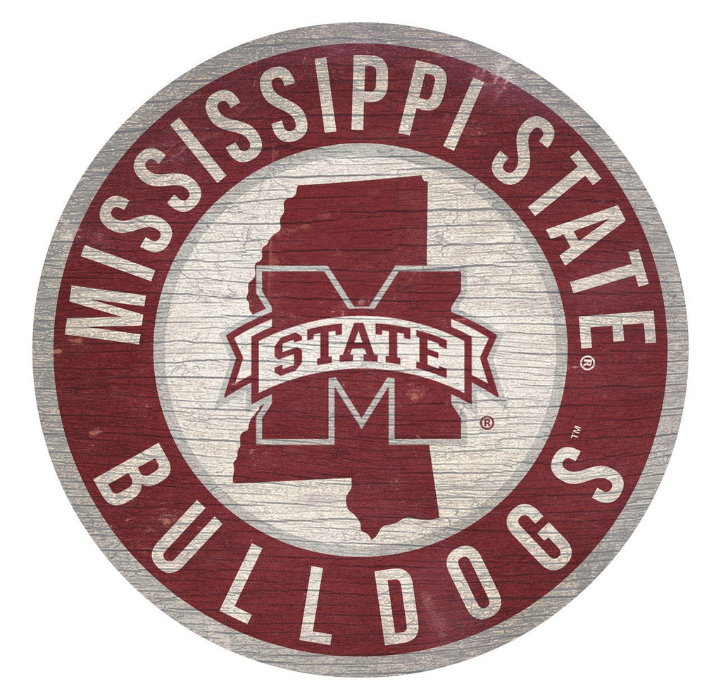 Sign 12 Round State Design Mississippi State Bulldogs Sign Wood 12 Inch Round State Design - Special Order 878460201721