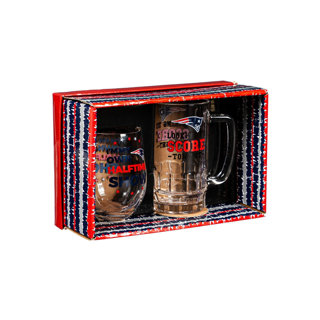 Boxed Stemless Wine & Tankard New England Patriots Drink Set Boxed 17oz Stemless Wine and 16oz Tankard 801946394433