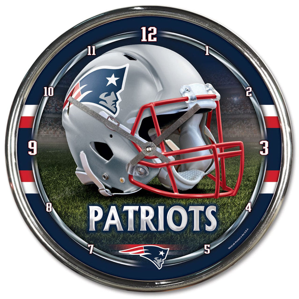 Clock Round Chrome Wall New England Patriots Round Chrome Wall Clock 010943279135