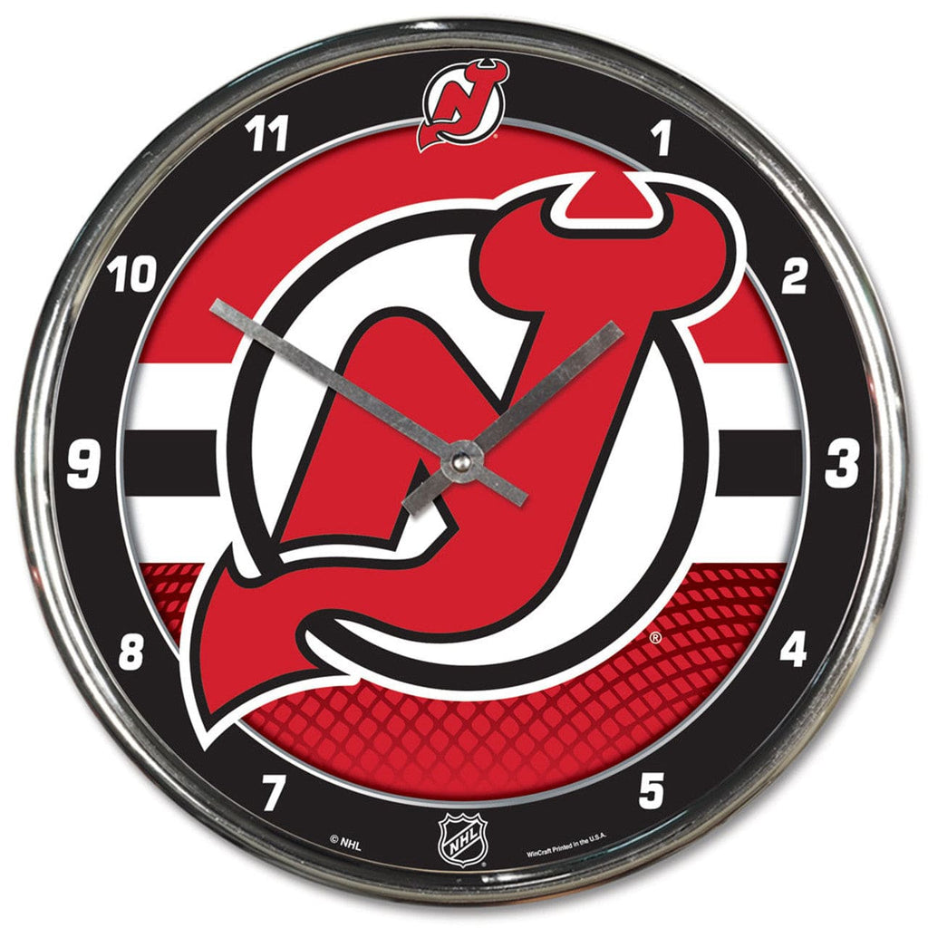 Clock Round Chrome Wall New Jersey Devils Clock Round Wall Style Chrome 010943278374