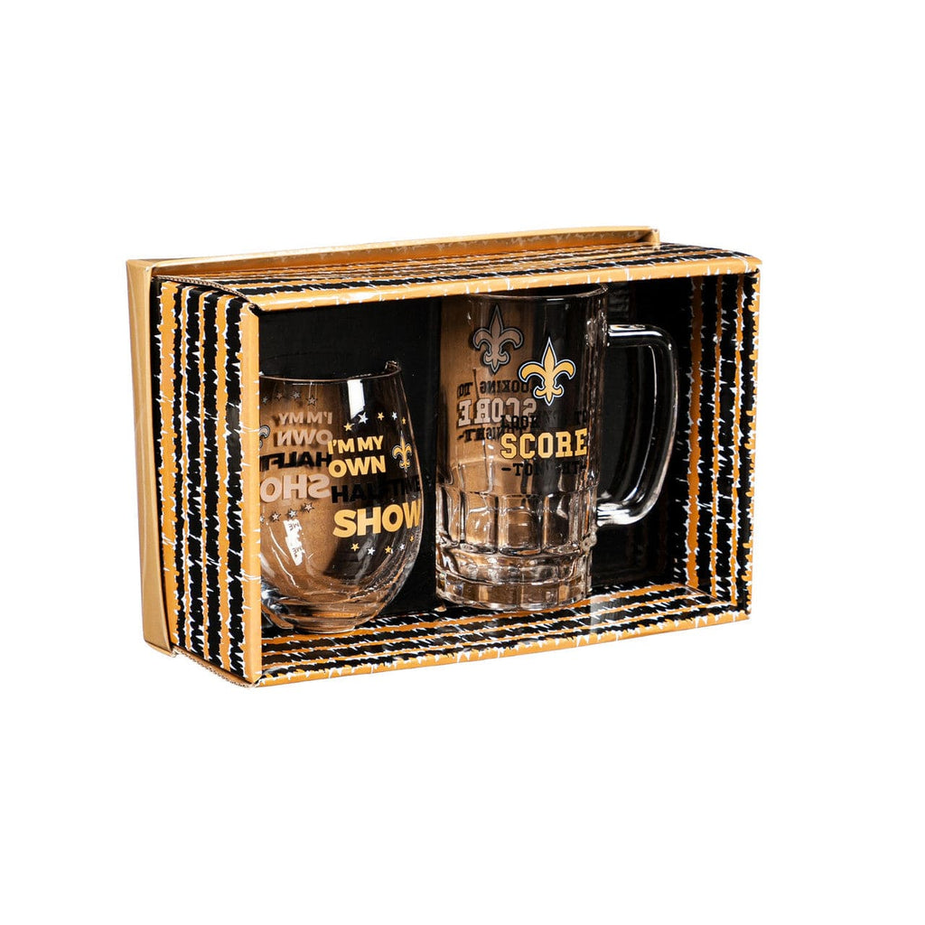 Boxed Stemless Wine & Tankard New Orleans Saints Drink Set Boxed 17oz Stemless Wine and 16oz Tankard 801946095606