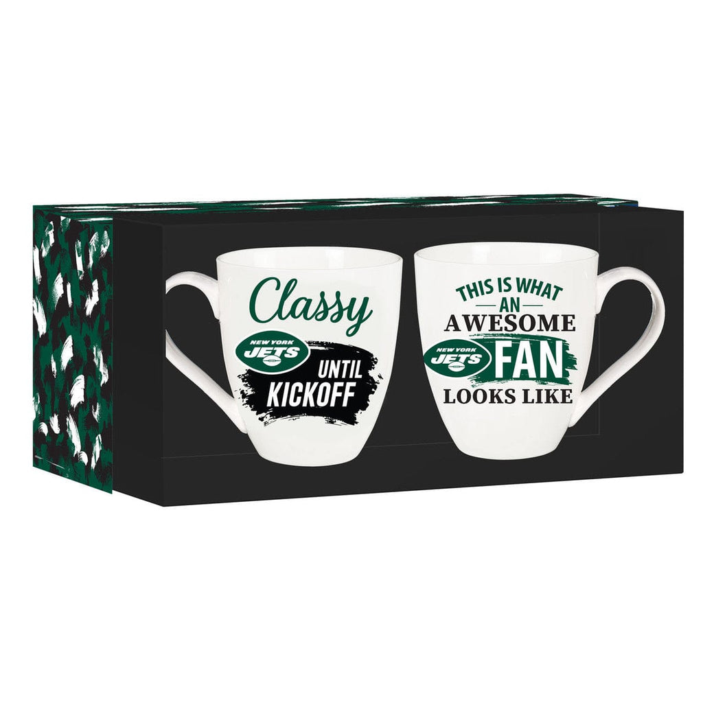 Boxed 17oz 2 Pack New York Jets Coffee Mug 17oz Ceramic 2 Piece Set with Gift Box 801946128847