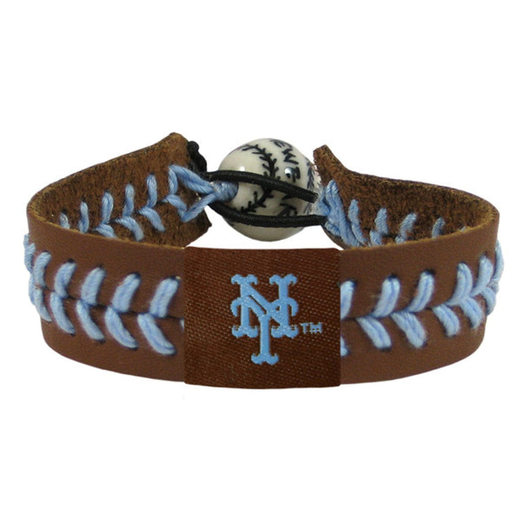 New York Mets New York Mets Bracelet Team Color Baseball Brown Leather Powder Blue Thread CO 844214028944