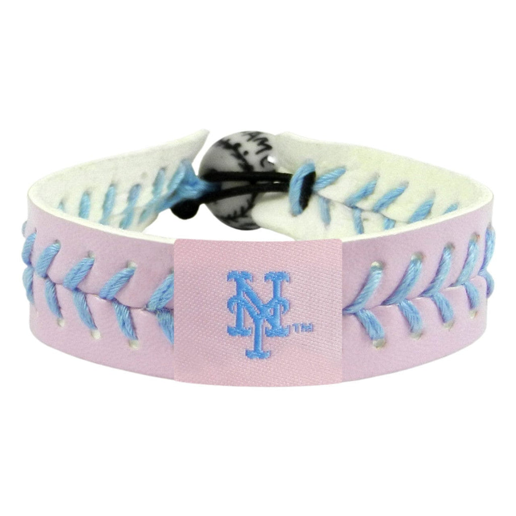 New York Mets New York Mets Bracelet Team Color Baseball Pink Leather Powder Blue Thread CO 844214028692