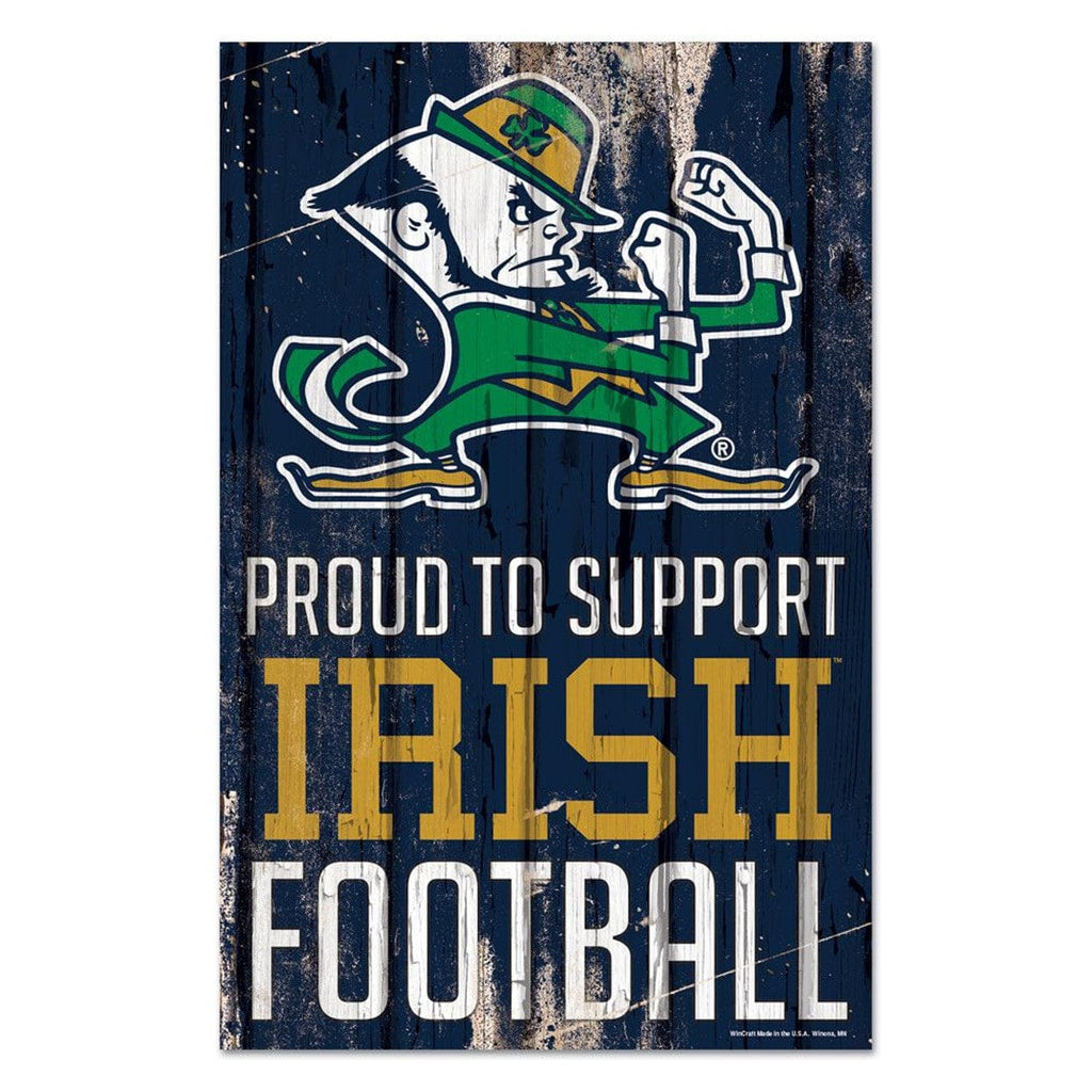 Notre Dame Fighting Irish Notre Dame Fighting Irish Sign 11x17 Wood Proud to Support Design Leprechaun 194166108998