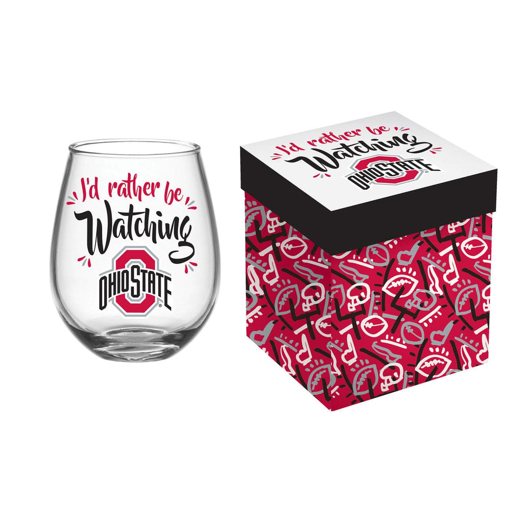 Boxed Stemless Wine Ohio State Buckeyes Glass 17oz Wine Stemless Boxed 801946652304