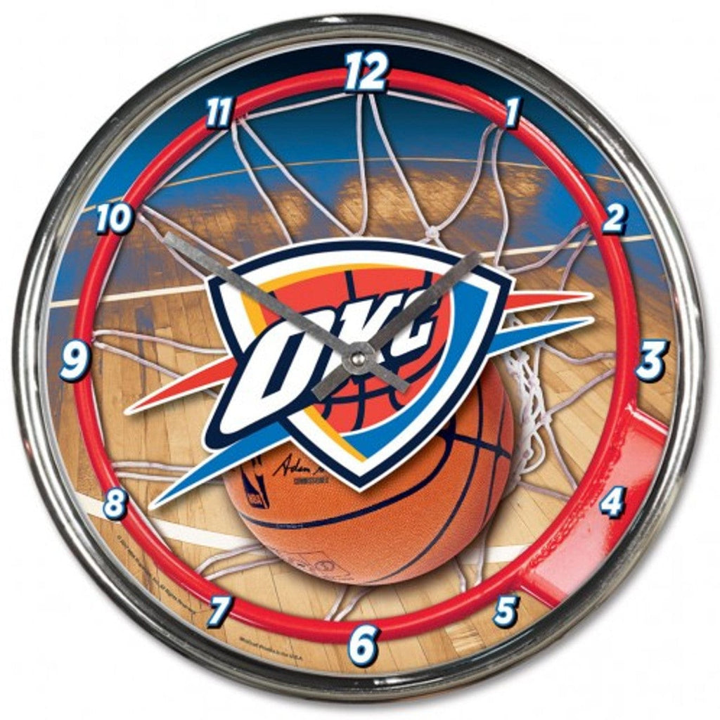 Clock Round Chrome Wall Oklahoma City Thunder Clock Round Wall Style Chrome 010943278060