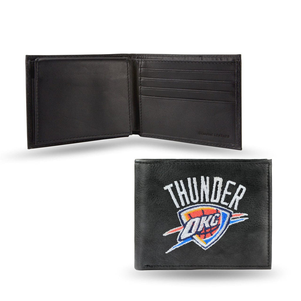 Wallet Leather Billfold Oklahoma City Thunder Wallet Billfold Leather Embroidered Black 024994165262